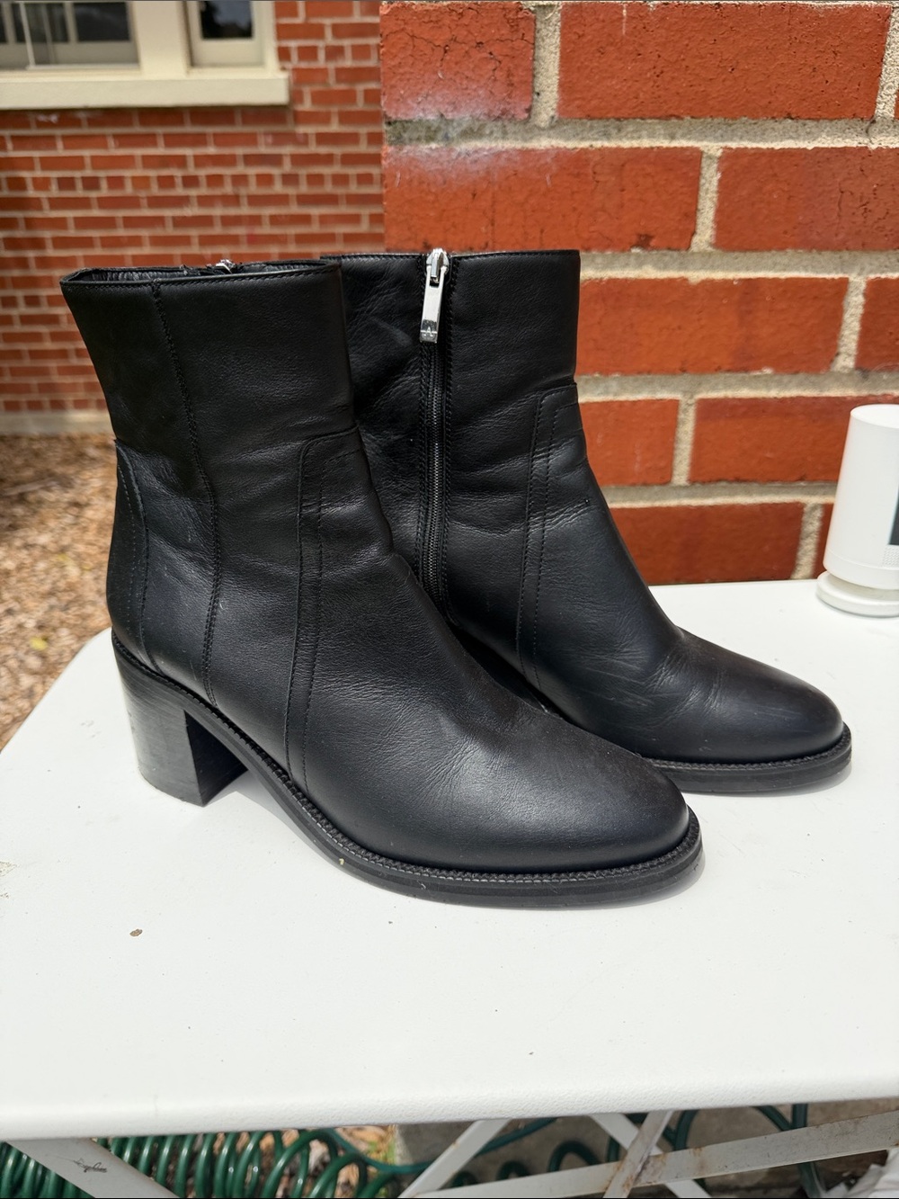 Aquatalia Balck Leather Block Heel Ankle Boots - waterproof